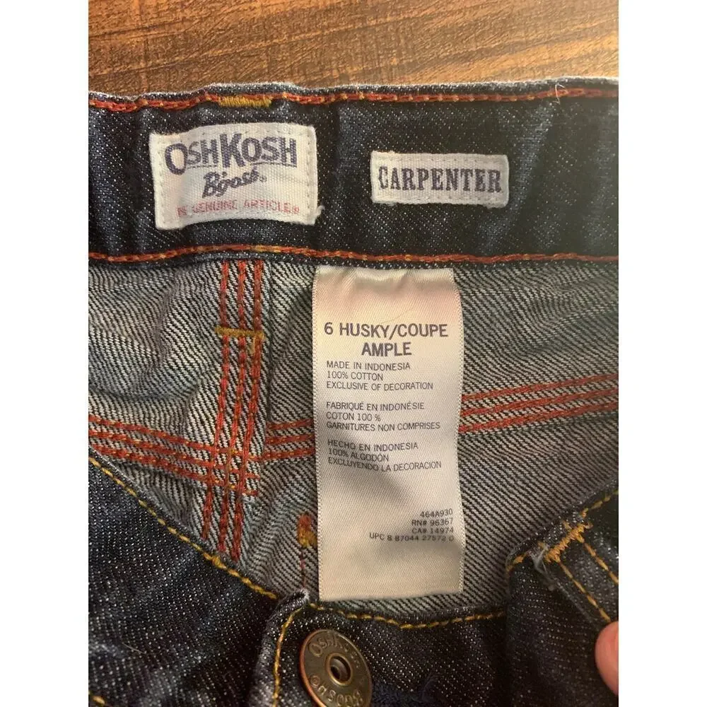 OSHKOSH B’GOSH Boy’s Adjustable Waist Carpenter Jeans / Size: 6 Husky